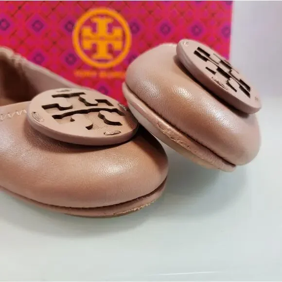 NWT$228 Tory Burch Minnie Travel Meadowsweet TT Logo Leather Ballet Flats 5.5 - Picture 13 of 16